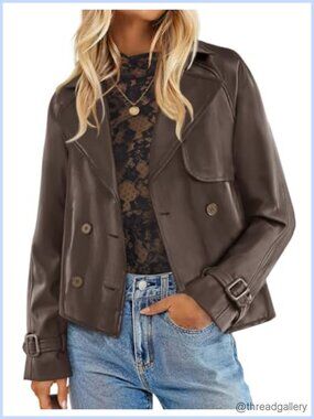 Faux Leather Motorcycle Jacket Button Down Moto Biker Long Sleeve Coat